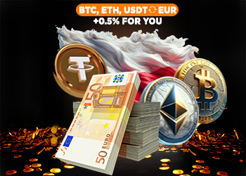 Бонус до 11.06 +0.5% EUR при обміні BTC, ETH та USDT