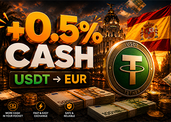 Получайте +0.5% наличных к вашему обмену USDT в Испании до 23.06