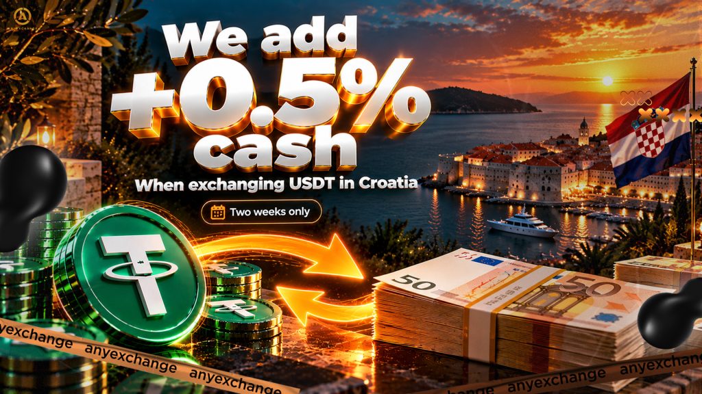 +0.5% cash to 13.10 to USDT exchange in Croatia