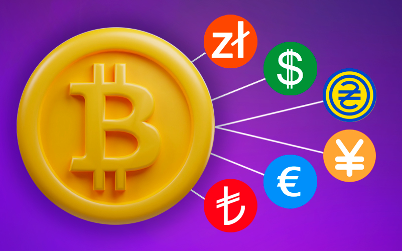 Bitcoin exchange for one of the cards of 6 world currencies